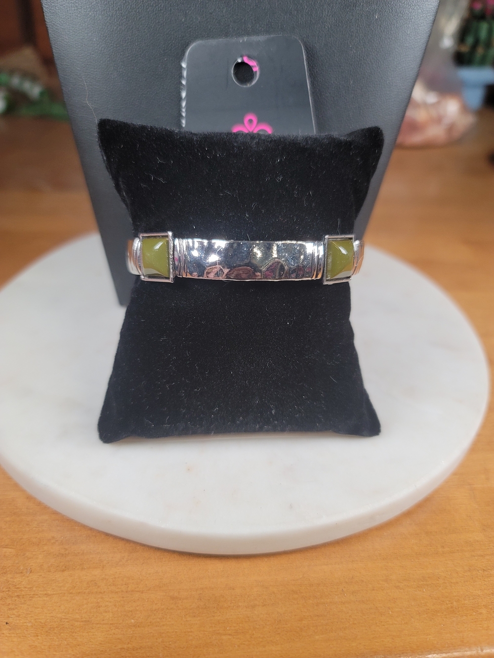 paparazzi Silver Tone Bracelet with Olive Green Accents